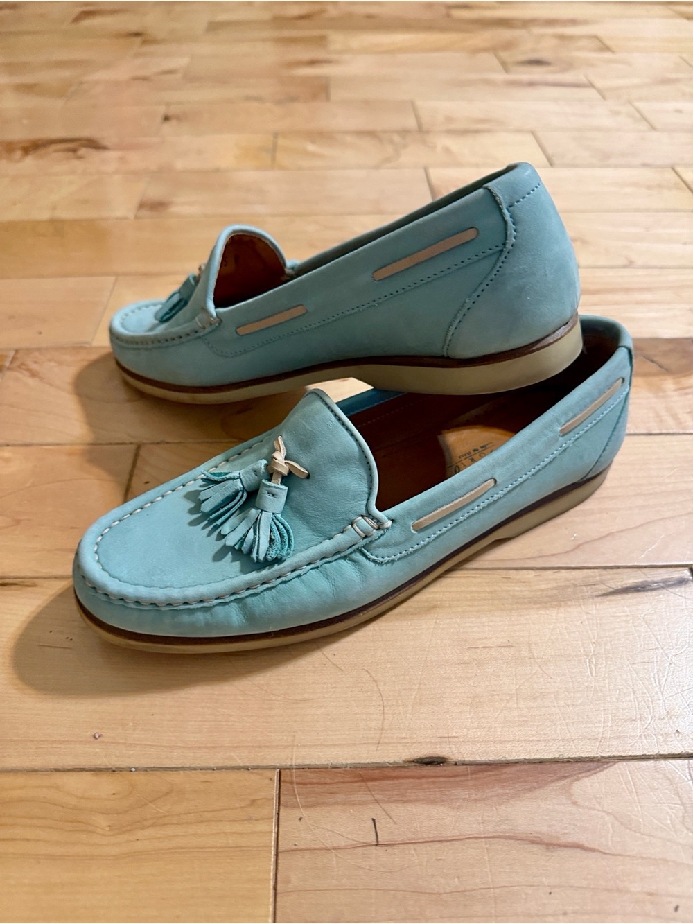 Salvatore Ferragamo Teal Tassel Suede Loafers
